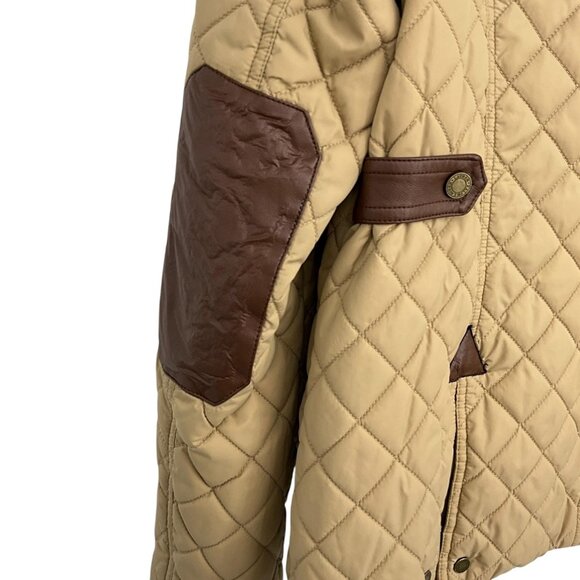 Ralph Lauren Diamond Quilted Barn Jacket Womens L Faux Leather Trim Birch Tan - Picture 10 of 16